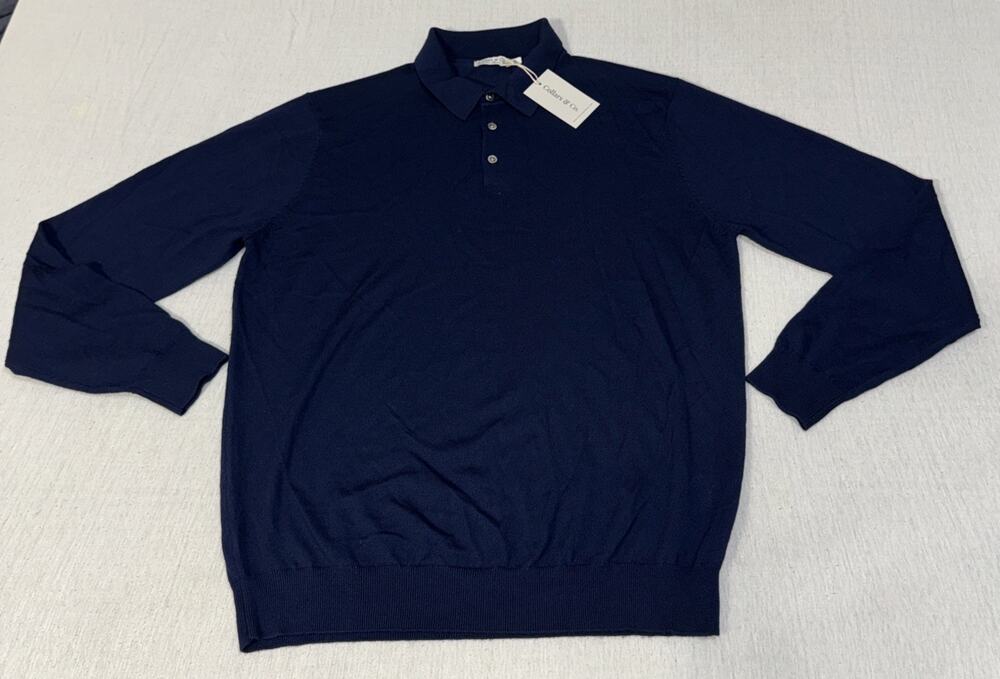 Collars & Co. Australian Marino Wool Sweater 1/4 Button Navy Men’s X-Large NWT